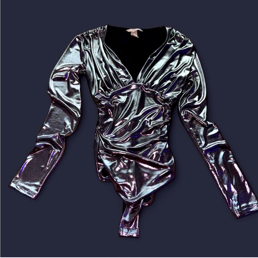 H&M Size XS Shiny Silver Bodysuit
